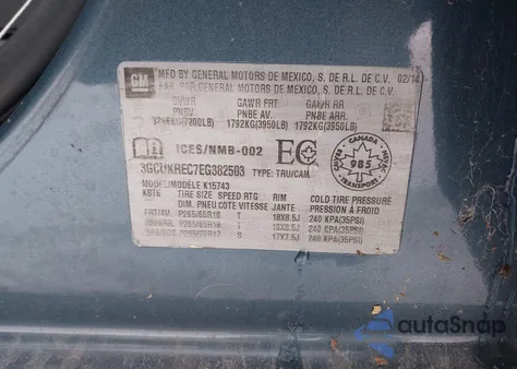 2014 Chevrolet Silverado 1500 1Lt/2Lt z USA, uszkodzony, nr VIN 3GCUKREC7EG382503